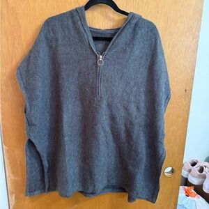 Women's Gray Poncho with Half-Zip